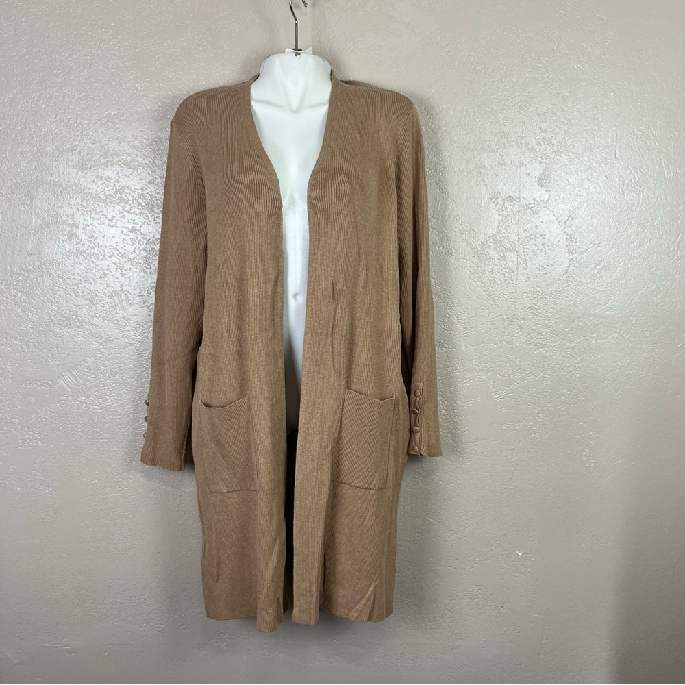 Chicos Women's 2 US Large Beige Cardigan Sweater Pockets‎ Open Front